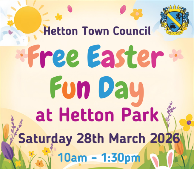 Colorful Free Easter Fun Day event poster with spring decorations and event details.