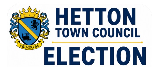 Hetton Town Council Election logo with a blue and gold crest showing the word PROGRESS.