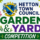 Hetton Town Council Garden & Yard Competition sign with flowers, crest, and leafy background.