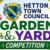Hetton Town Council Garden & Yard Competition sign with flowers, crest, and leafy background.
